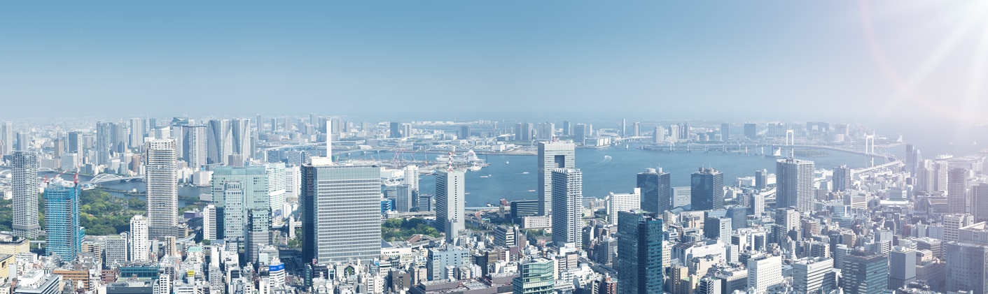 image of Tokyo - skyscrapers. river, shining sun